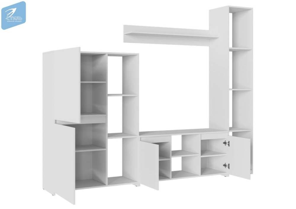 Стенка в гостиную «Милано-5» Белый гладкий внутреннее наполнение