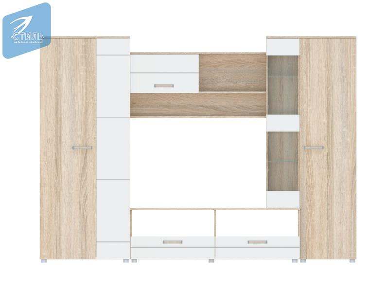 Гостиная «Флоренция-5» Дуб Сонома светлый/МДФ глянцевая Белый