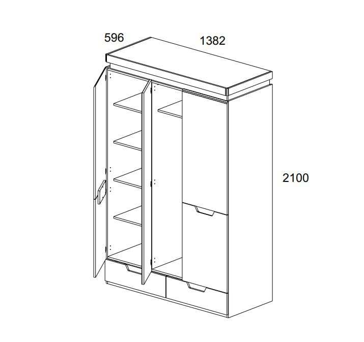 Шкаф трехстворчатый 3DG2S Z размеры